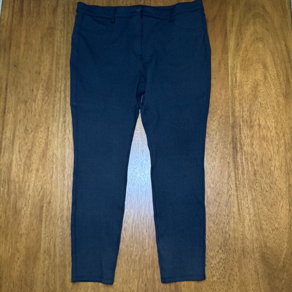 LOFT Womens 14 Black Micro Check Slim Ankle Pants Stretch Career Work Trousers